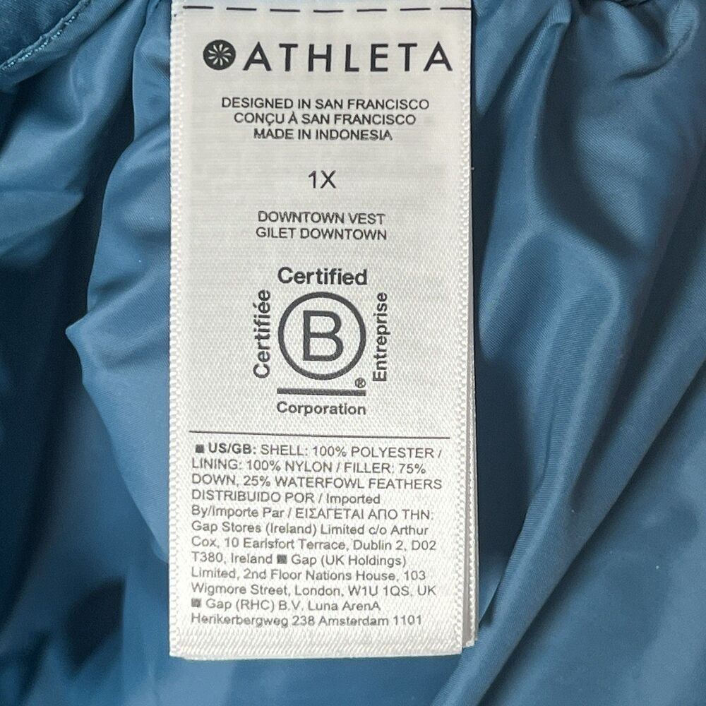 Athleta Downtown Down Puffer Vest Women’s XL Teal Full Zip - Picture 8 of 10